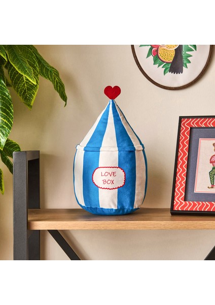 Soft Lovebox Figürlü Yastık - Beyaz / Mavi - 20X37 cm