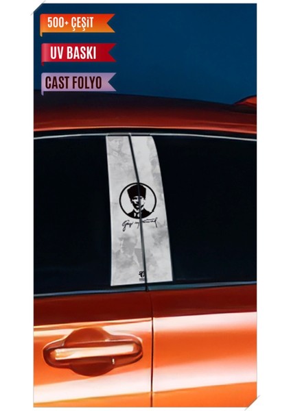 Araç Kapı Direk Kaplama Folyosu Atatürk Desenli (Sağ Sol Takım) (2 Adet) - 22X50 cm