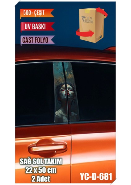 Araç Kapı Direk Kaplama Folyosu Kadın Desenli (Sağ Sol Takım) (2 Adet) - 22X50 cm