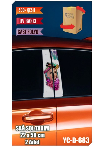 Araç Kapı Direk Kaplama Folyosu Kadın Desenli (Sağ Sol Takım) (2 Adet) - 22X50 cm