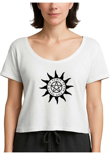 Pentagram Sun Star Beyaz Kadın Tişört