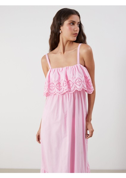 Yeni Sezon Ajurlu Askılı Belden Oturtmalı Poplin Elbise fiyatları