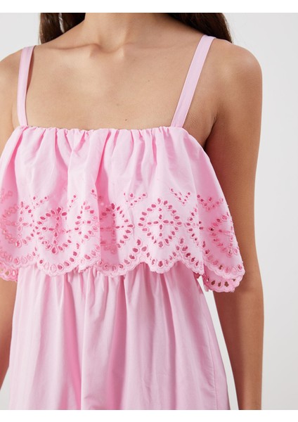 Yeni Sezon Ajurlu Askılı Belden Oturtmalı Poplin Elbise modelleri