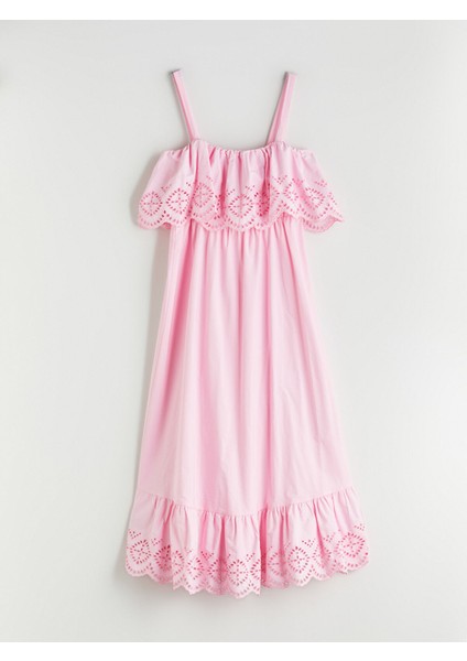 Yeni Sezon Ajurlu Askılı Belden Oturtmalı Poplin Elbise indirimleri