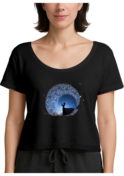 Woman Watching The Stars In The Sky Siyah Kadın Tişört