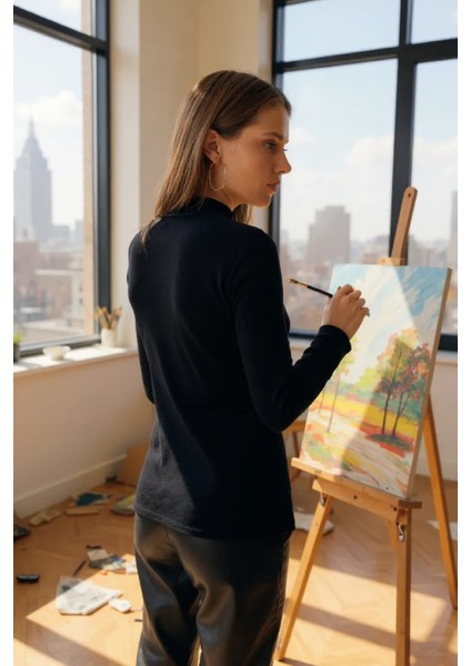 Kadın Siyah Parmak Detaylı Esnek Uzun Kollu Body