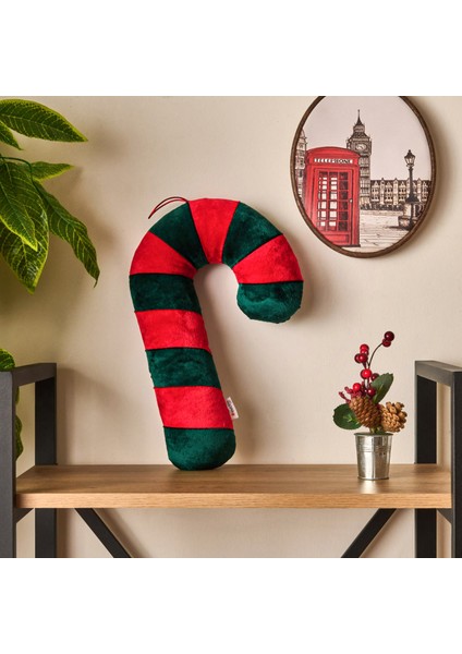 Soft Baston Şeker Figürlü Yastık - Yeşil / Kırmızı - 27X40 cm