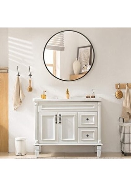 70 cm Yuvarlak Ayna Antrasit Kenar Ahşap Çerçeve ile Modern Dekorasyon modelleri