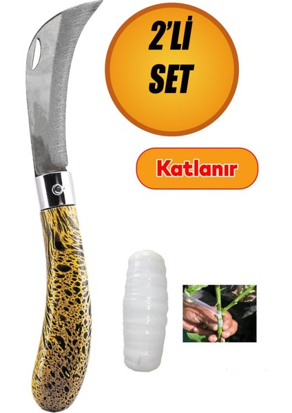 Aşı Bıçağı Eğri Uçlu Bağ Bıçağı Ara Çakı + Aşı Bandı (2’li Set)