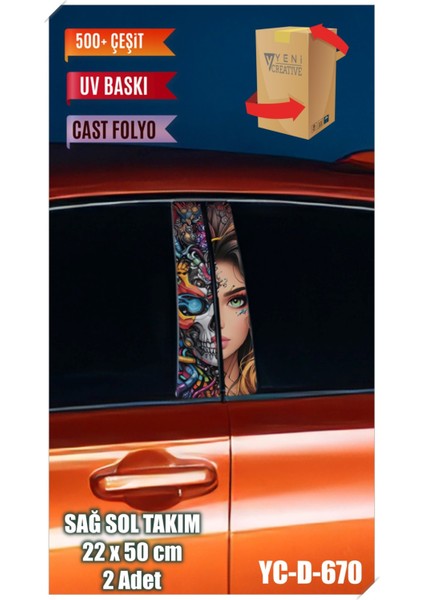 Araç Kapı Direk Kaplama Folyosu Kadın Desenli (Sağ Sol Takım) (2 Adet) - 22X50 cm