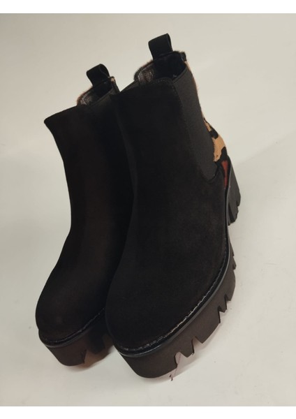 Kadın Hakiki Deri Tay Tüyü Detaylı Eva Taban Siyah Süet Bot