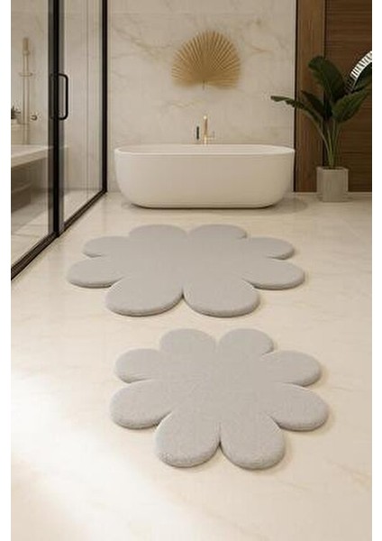 2'li Açık Gri Banyo Halısı Yumuşak Post Peluş Klozet Takımı Makinede YIKANABILIR(60X60 ve 80X80) indirimleri