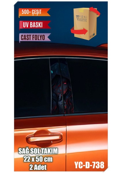 Araç Kapı Direk Kaplama Folyosu Kadın Desenli (Sağ Sol Takım) (2 Adet) - 22X50 cm