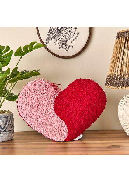 Soft Yinyang Kalp Figürlü Yastık - Pembe / Kırmızı - 33X27 cm