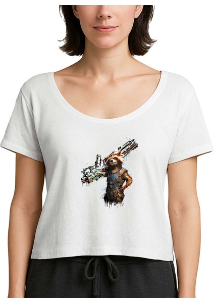 Rocket Raccoon Body Beyaz Kadın Tişört