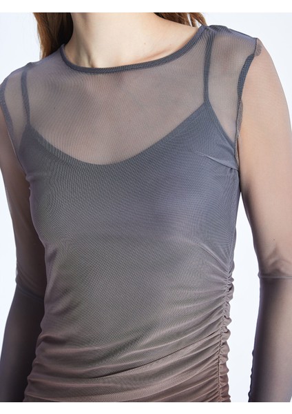 Yeni Sezon Bisiklet Yaka Batik Uzun Kollu Elbise modelleri