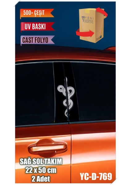 Araç Kapı Direk Kaplama Folyosu Yılan Desenli (Sağ Sol Takım) (2 Adet) - 22X50 cm