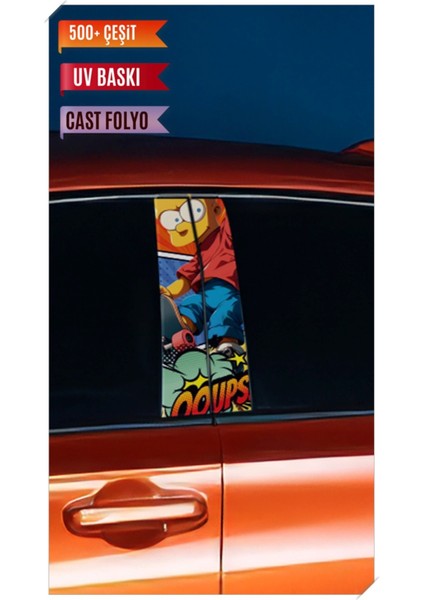 Araç Kapı Direk Kaplama Folyosu Simpson Desenli (Sağ Sol Takım) (2 Adet) - 22X50 cm