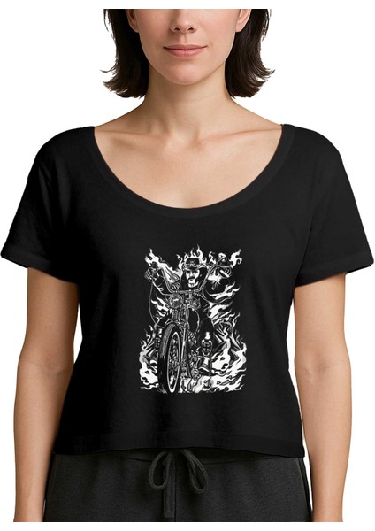 Motörhead Lemmy Kilmister Motorbike Fire Siyah Kadın Tişört