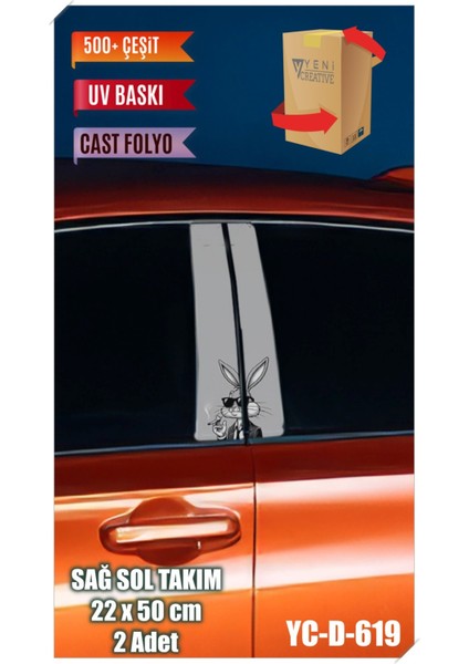 Araç Kapı Direk Kaplama Folyosu Bugs Bunnydesenli (Sağ Sol Takım) (2 Adet) - 22X50 cm