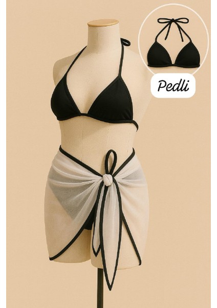 Kadın Siyah Beyaz Pareolu Yandan ve Boyundan Bağlamalı 3'lü Bikini Takımı – Modern, Konforlu ve Günlük Kombinlere Uygun fiyatları