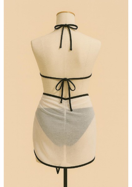 Kadın Siyah Beyaz Pareolu Yandan ve Boyundan Bağlamalı 3'lü Bikini Takımı – Modern, Konforlu ve Günlük Kombinlere Uygun fırsatları