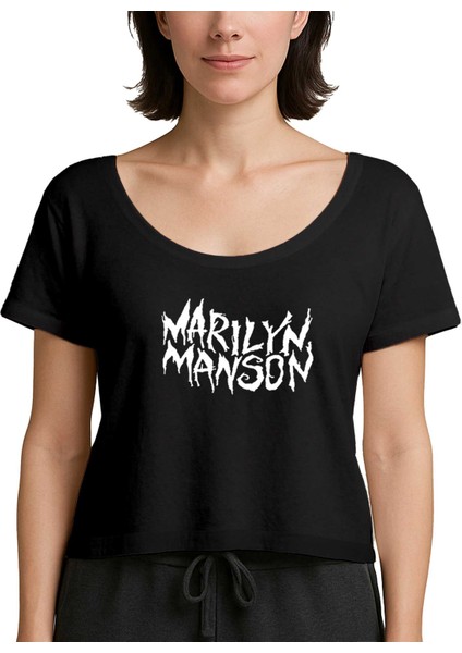 Marilyn Manson Iconic Text Siyah Kadın Tişört