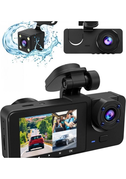 Y15 Çift Lensli Full Hd 1080P Araç Içi Kamera Dvr 170 Geniş Açı G-Sensör, Döngü Kaydı, Gece Görüşü