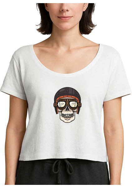 Skull Helmet Beyaz Kadın Tişört