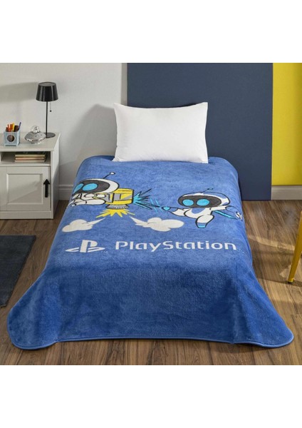 Lisanslı Tek Kişilik Çocuk Battaniye (160X220)-PLAYSTATION Astrobot Mavi