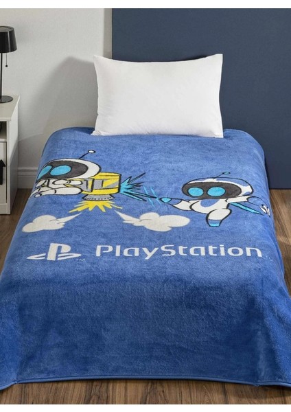 Lisanslı Tek Kişilik Çocuk Battaniye (160X220)-PLAYSTATION Astrobot Mavi modelleri
