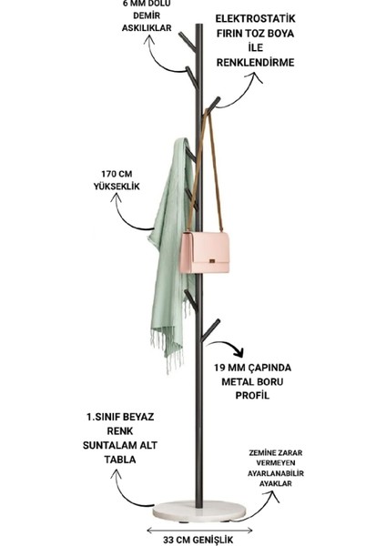 Metal Ayaklı Askılık Elbise Askısı Portmanto (Beyaz-Siyah) fiyatları