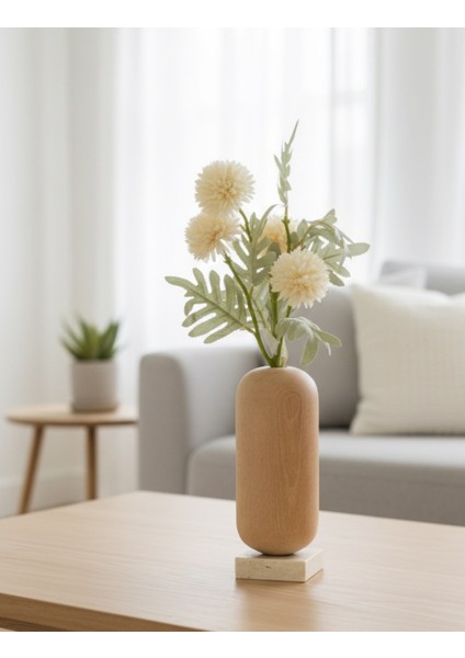 Ahşap Gövdeli Traverten Dekoratif Vazo