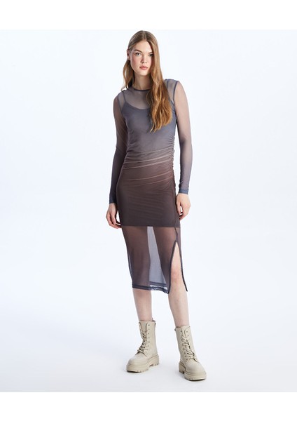 Yeni Sezon Bisiklet Yaka Batik Uzun Kollu Elbise fiyatları