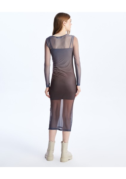 Yeni Sezon Bisiklet Yaka Batik Uzun Kollu Elbise fırsatları