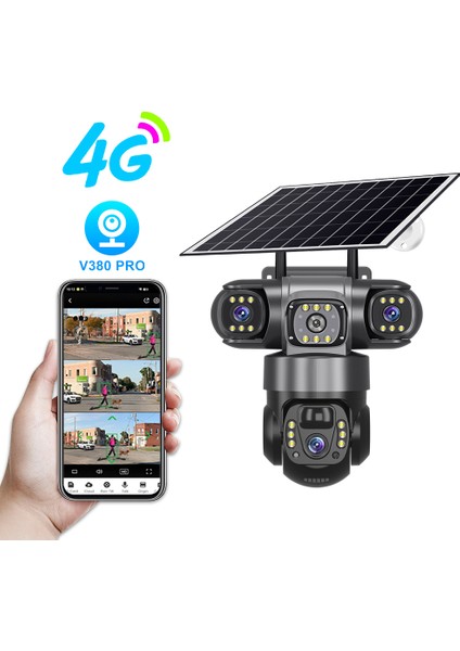 Triple Lens 6mp Kamera: 4g Bağlantı, Bulut Kayıt. Güneş Enerjili ve Çift Yönlü Sesli Alarm fiyatları
