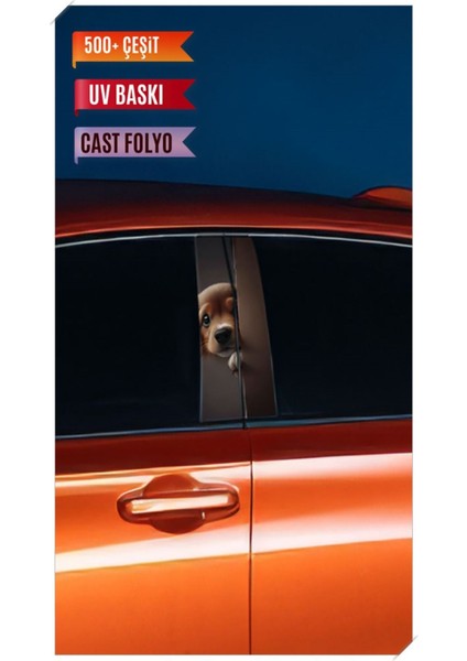 Araç Kapı Direk Kaplama Folyosu Köpek Desenli (Sağ Sol Takım) (2 Adet) - 22X50 cm