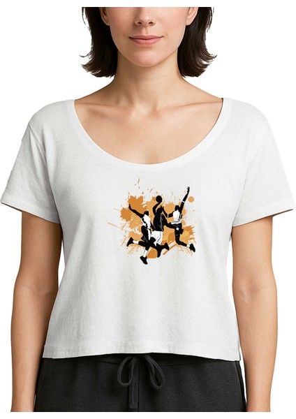 Baller Brown Stain Beyaz Kadın Tişört