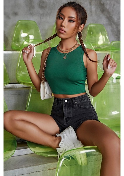 Kadın Yeşil Kare Yaka Crop Top Bluz – Şık, Rahat ve Kolay Kombinlenebilir indirimleri