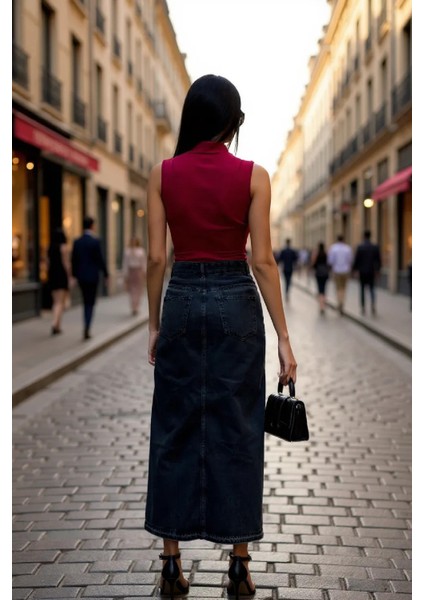 Kadın Bordo Kolsuz Balıkçı Yaka Basic Bluz