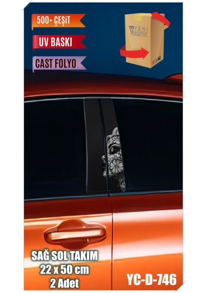 Araç Kapı Direk Kaplama Folyosu Kadın Desenli (Sağ Sol Takım) (2 Adet) - 22X50 cm