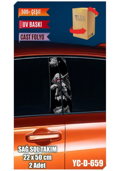 Araç Kapı Direk Kaplama Folyosu Desenli (Sağ Sol Takım) (2 Adet) - 22X50 cm