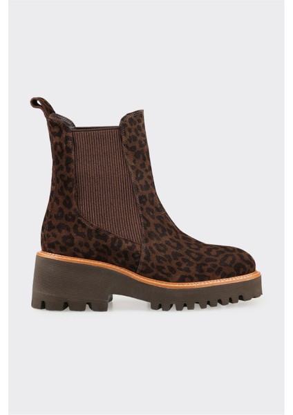 Kahve Hayvan Desenli Deri Kadın Günlük Bot