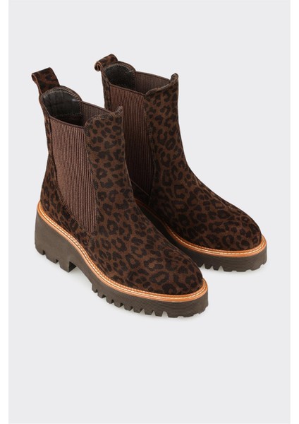 Kahve Hayvan Desenli Deri Kadın Günlük Bot fiyatları