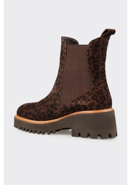 Kahve Hayvan Desenli Deri Kadın Günlük Bot modelleri