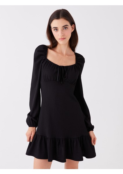 Yeni Sezon U Yaka Düz Uzun Kollu Elbise fiyatları