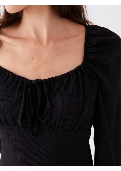 Yeni Sezon U Yaka Düz Uzun Kollu Elbise fırsatları