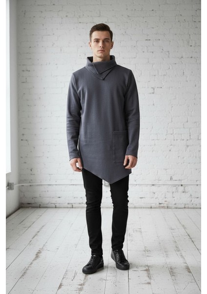 BS-2025-016-ŞAL Yaka Asimetrik Kesim Sweatshirt