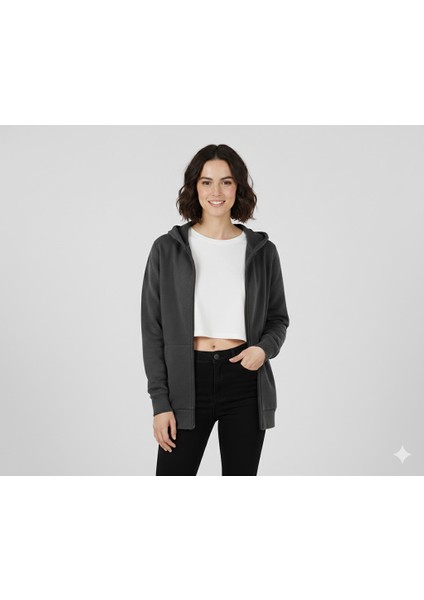 Kapüşonlu Cepsiz Fermuarlı Sweatshirt