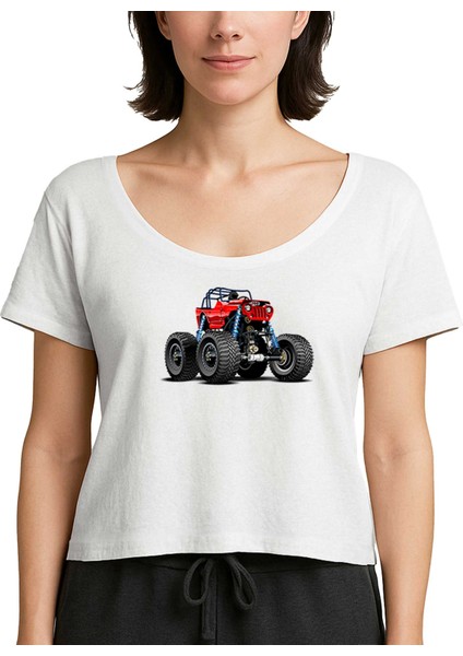 Jeep Canavar Kamyon Beyaz Kadın Tişört